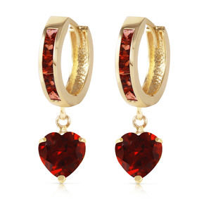 14K SOLID GOLD HOOP EARRING WITH NATURAL GARNETS (Yellow Gold)